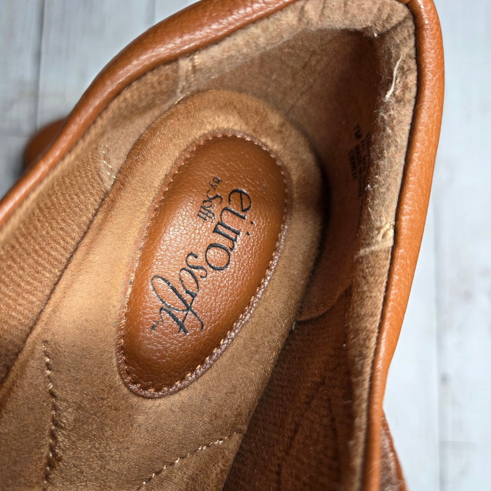 EuroSoft Franlee Mary Jane Wedge Shoe Women 7 Cognac Brown Faux Leather Platform - Picture 9 of 10